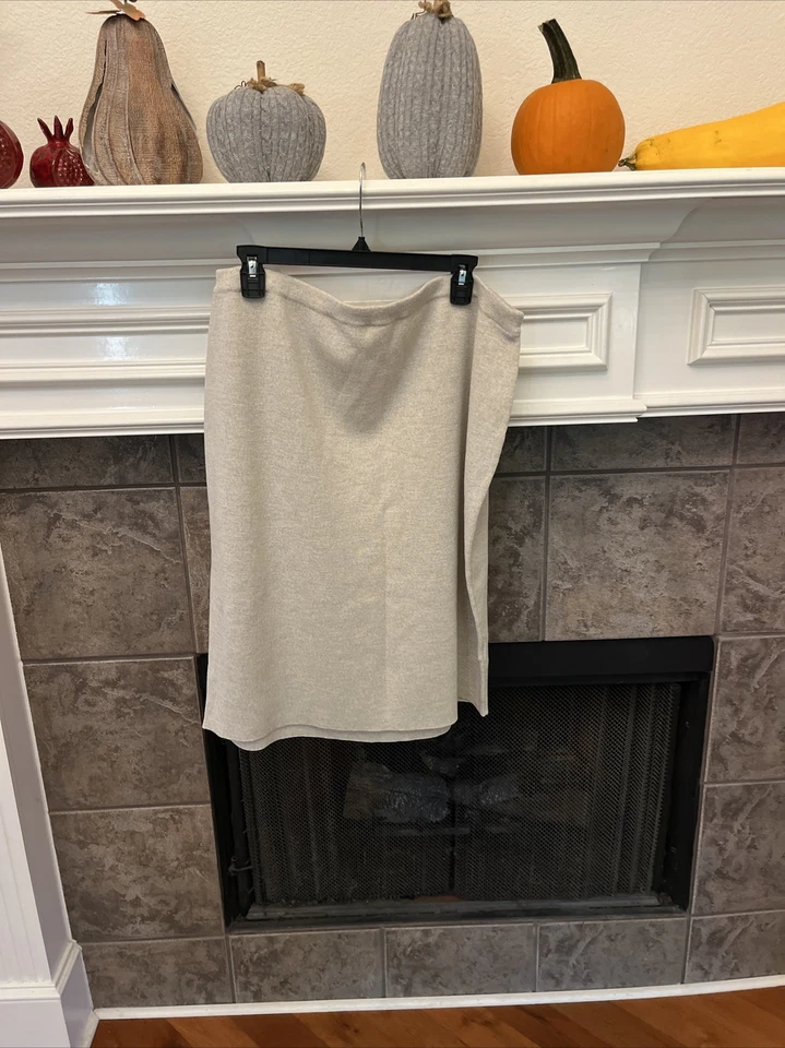 Saia de malha Eileen Fisher comprimento do joelho lã crepe sal marinho tamanho 3X MSRP $218 nova com etiquetas