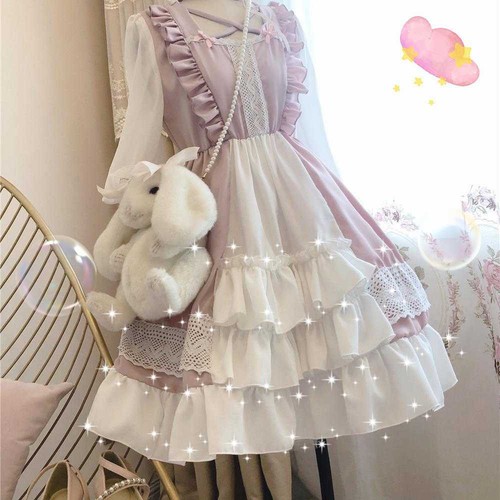 Lady Girl Dress Cosplay Lolita Costume Cute Kawaii Ruffle Puff Sleeve Retro New - Picture 3 of 6