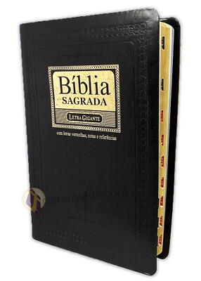 Bíblia Sagrada Almeida Revista e Corrigida, imitação de couro preto com índice