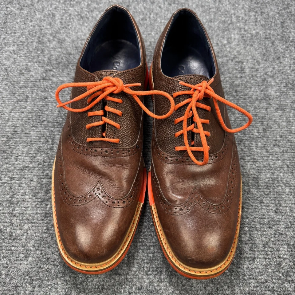 Cole Haan Shoes Mens 8 Brown Leather Wingtip Lace Up Oxfords Orange Sole - Image 2 of 4
