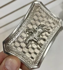 Vintage Nickel plated Cowboy Horse Belt Buckle BL *Needs Repair*