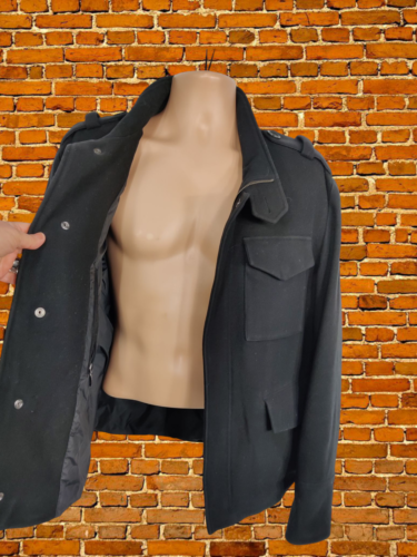 ZARA MAN BLACK COAT 2XL XXL WOOL MENS ZIP UP PEA COAT CASHMERE XXLARGE - Picture 4 of 6
