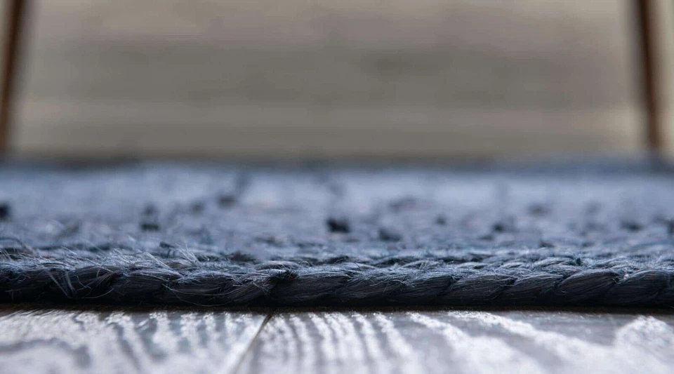 Oval Rug Jute Blue Carpet Mat Farmhouse Natural Handmade Braided Rustic Look - Image 3 of 4