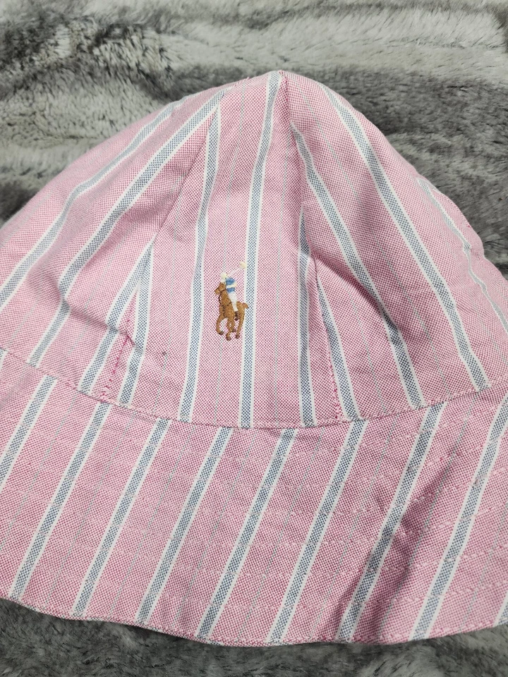 Ralph Lauren Rosa Rayas Pesca Cubo Sombrero Talla S/M Mezcla Algodón Etiqueta Azul Foto 3 de 4