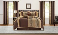Stratford Park Elegant Brown Comforter Set King Size Striped 15 Piece