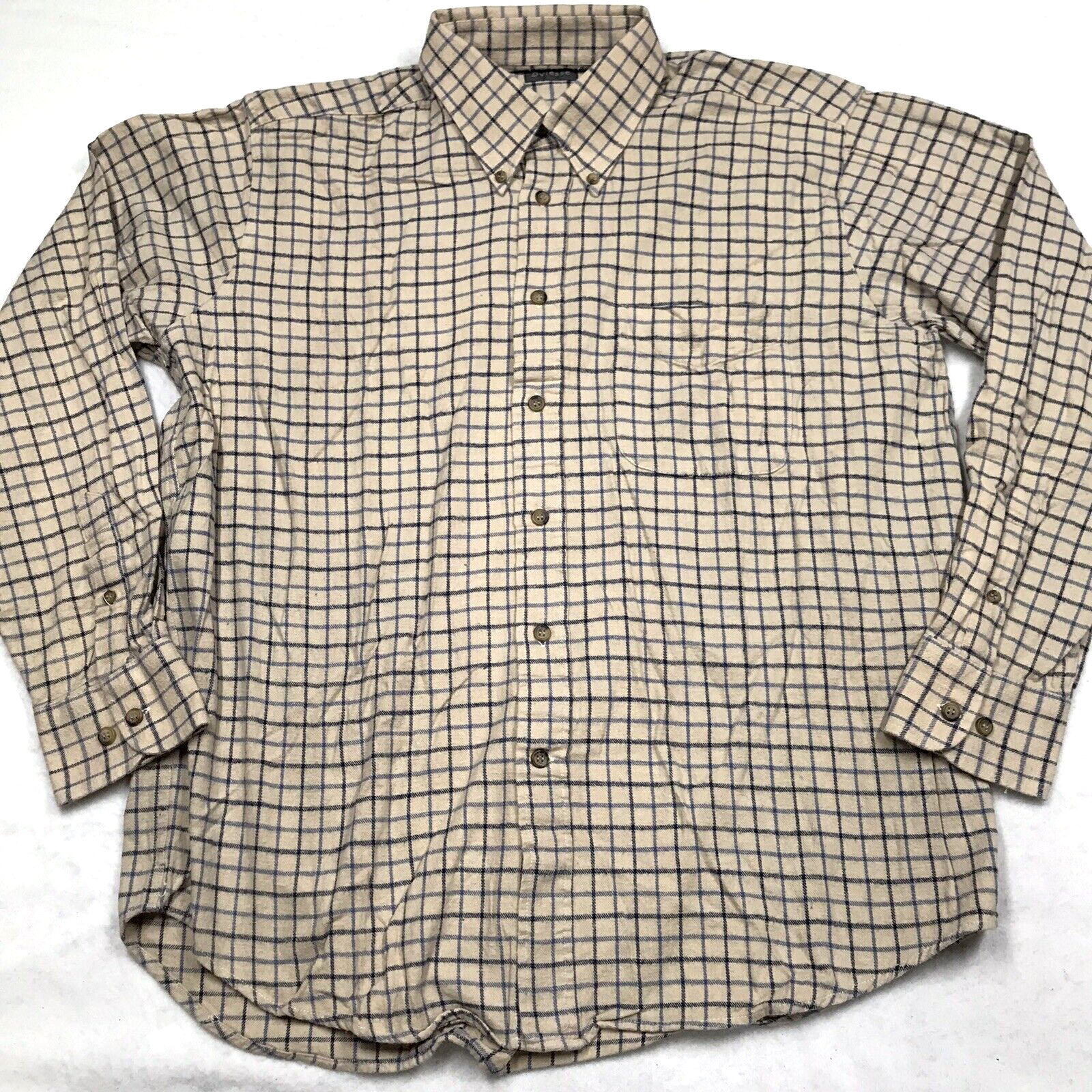 OVIESSE Flannel Shirt Men L Beige Window Pane Plaid Light Academia Nerdcore gorp-image