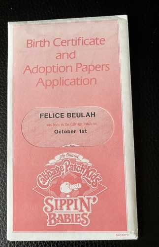 Certificado de nacimiento/documentos de adopción Cabbage Patch Kids Sippin' Babies 1989 - Imagen 10 de 11