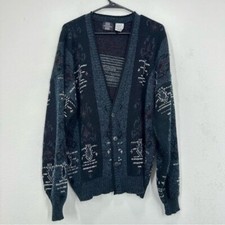 Expressions Vintage Argyle Longline Cardigan Navy Grey Eclectic Grandpacore L