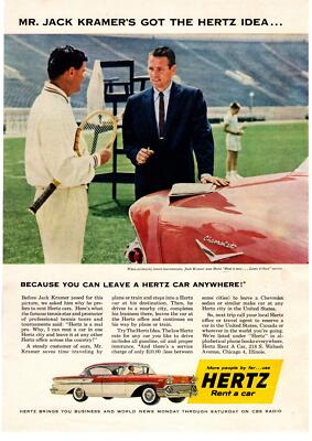 1958 Chevrolet Bel Air Jack Kramer No. 1 Tennis Player Hertz Rent A Car Print Ad