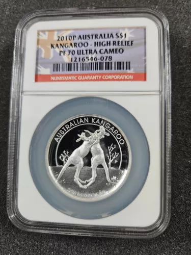 🌟 2010-P Australia 1 oz Silver Dollar Kangaroo High Relief NGC PF70 Ultra Cameo