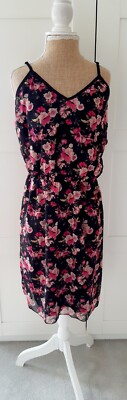 Sommerkleid Damen schwarz rosa Blumen Träger von Laura Scott Größe 10 neu mit Etikett