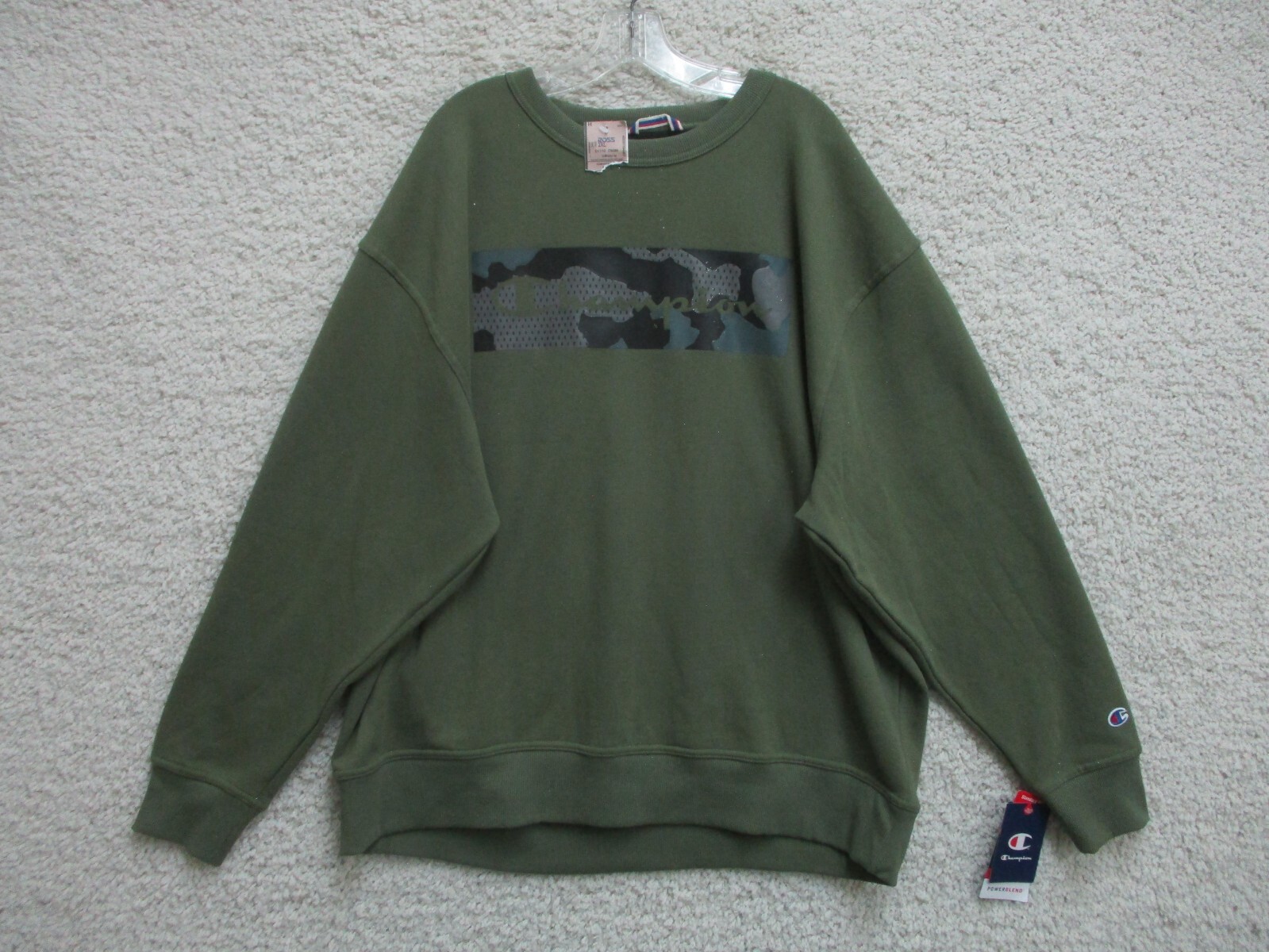 NEW Champion Sweater 2XL XXL Green Pullover Sweatshirt Stretch Casual Logo Mens