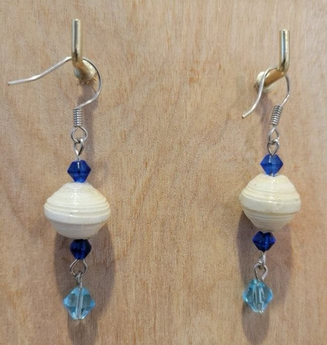 Paper Bead 3 Piece Set- Paper Bead Jewelry - Recycled Jewel - Blues and White! - Picture 4 of 6