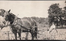 RPPC Uncle Fred's Farm Boy Horse Plow Primitive Farming Tools Photo Postcard E29