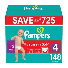 Pampers Cruisers 360 Diapers Gap-Free Fit, Size 4 22 - 37 Pounds , 148 Count