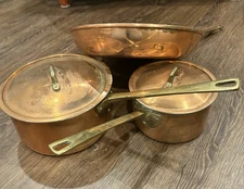 Copper Pan/Pot w/Lid and Brass Handles, Made In Korea-Sold Individually