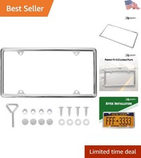Stylish Zinc Alloy License Plate Frame With Chrome Caps - Easy Installation Kit Stylish Zinc Alloy License Plate Frame With Chrome Caps - Easy Installation Kit
