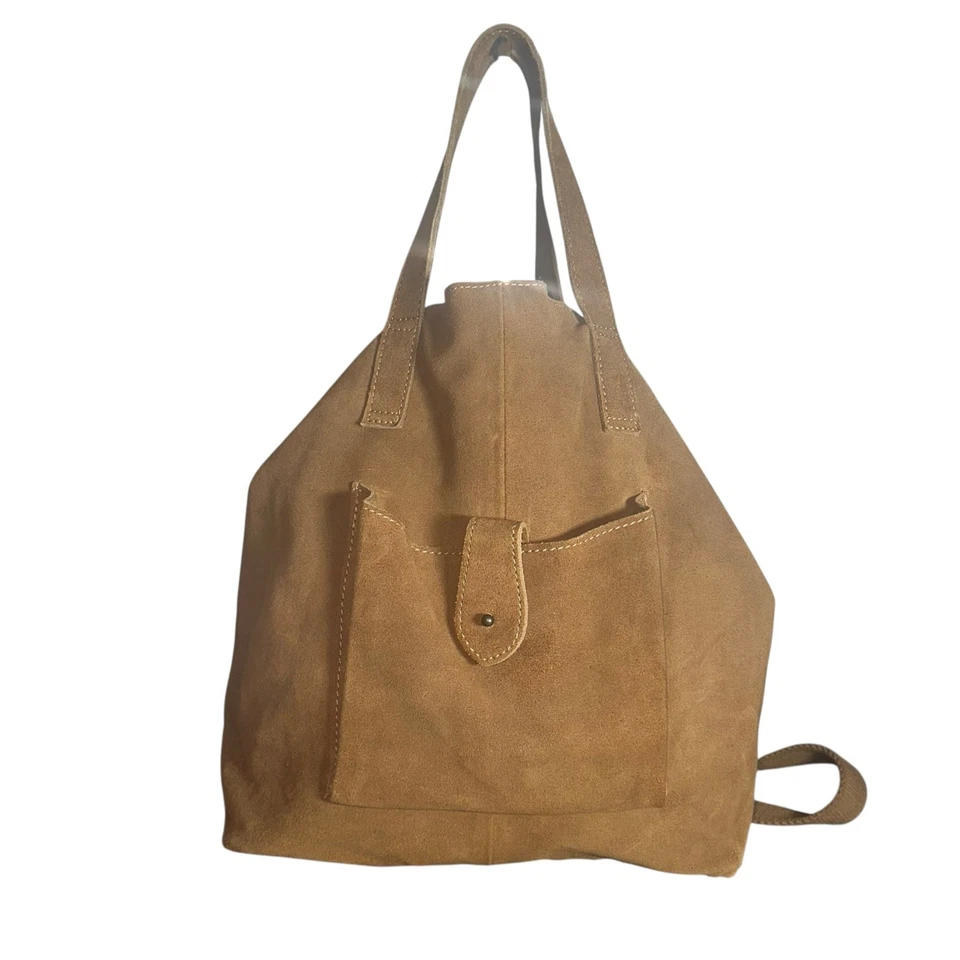 Free People Tan Suede Convertible Tote Backpack Boho Minimalist Bag Modern Boho - Image 2 of 4