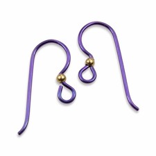 10 Purple Niobium Ear Wires 2mm Brass Accent Bead 20 Gauge Hypoallergenic USA