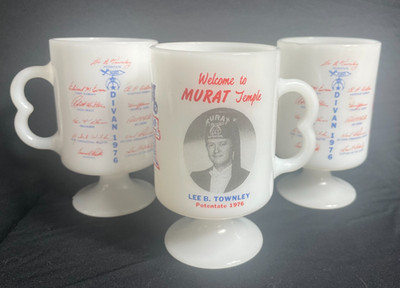 Set of 3 1986 Milk Glass Mug Murat Shriner Temple Potentate Lee B Townley