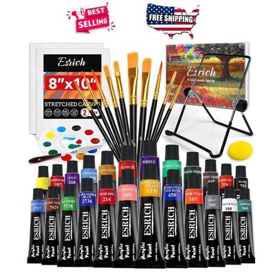 Acrylic Paint Set for Adults 40pcs 24 Colors Brushes Canvas Panels Metal Easel