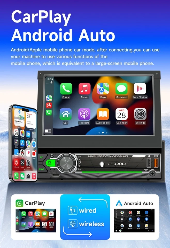 7"  Car Stereo Radio Flip Out Carplay For Ford Taurus 1993-1995 Bluetooth 5.1 Foto 4 de 4