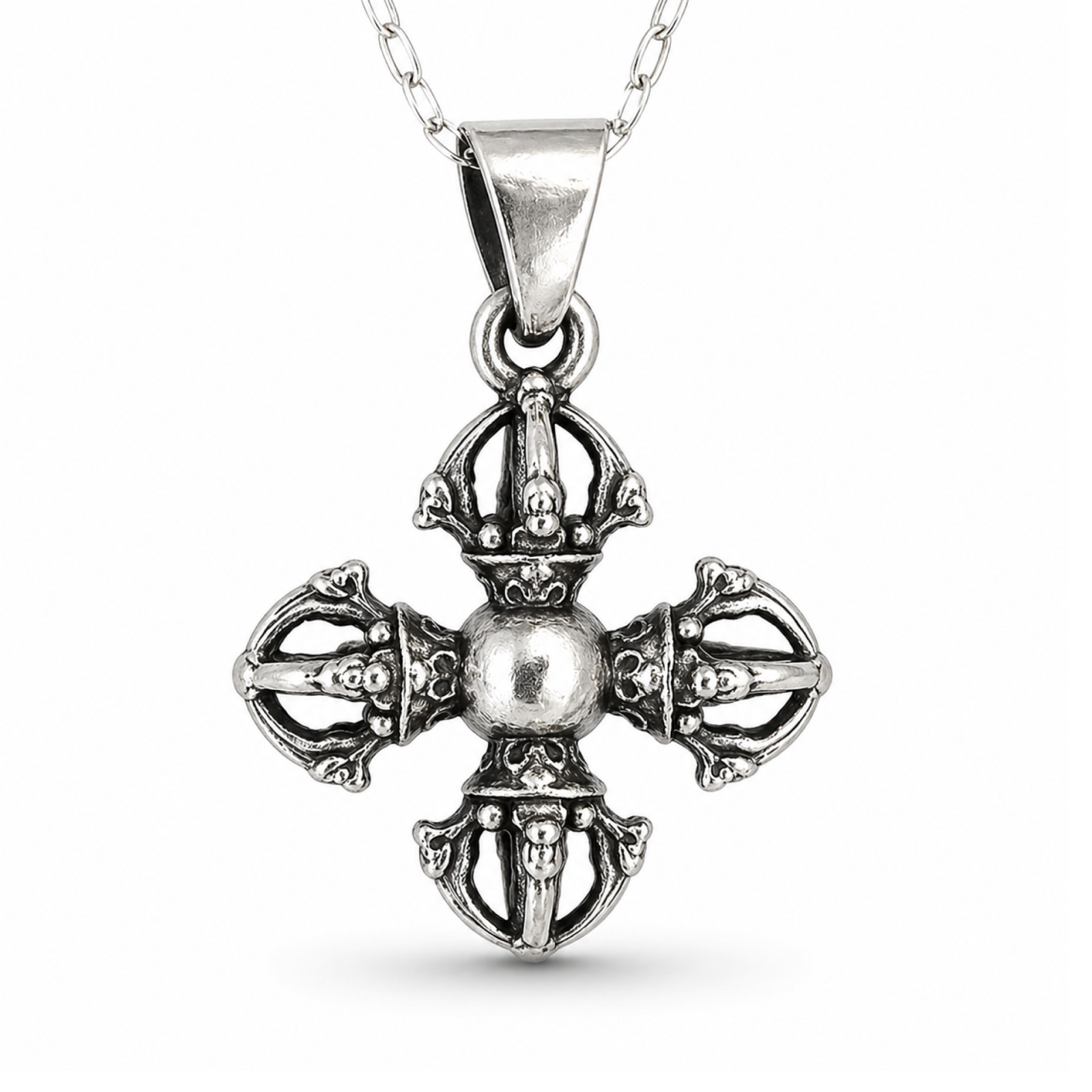 Double Dorje Pendant 925 Sterling Silver 20"" Necklace Amulet Jewellery & Boxed