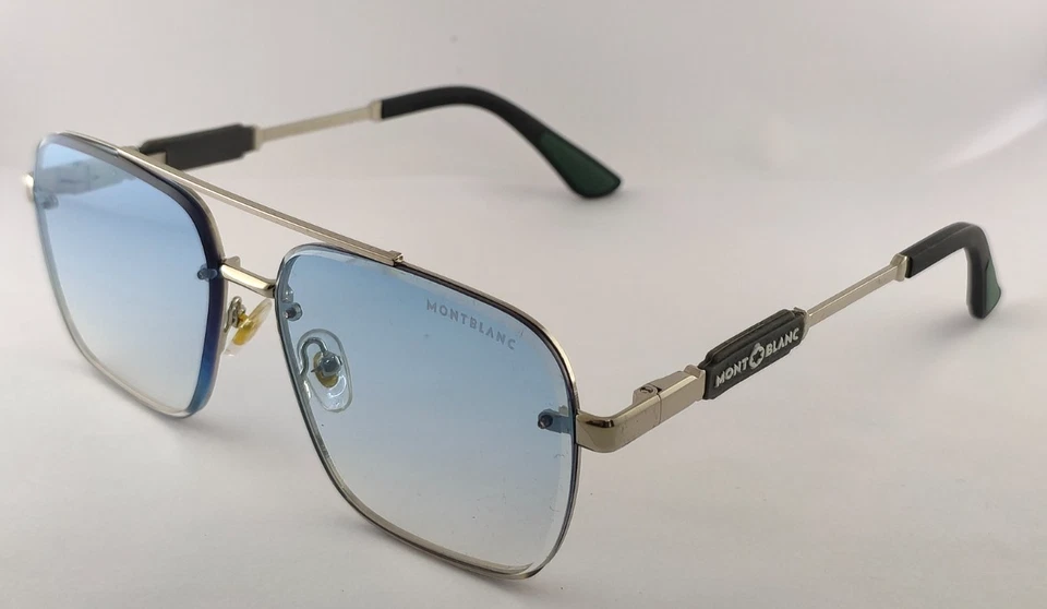 Gafas de sol Montblanc de lujo | Marco plateado (lentes azules 100 % con protección UV) Foto 3 de 4