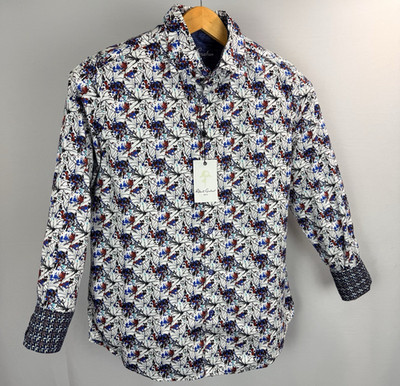 Robert Graham Button-Up Shirt Mens Small Floral Fenton Art  Flip Cuff LS Cotton
