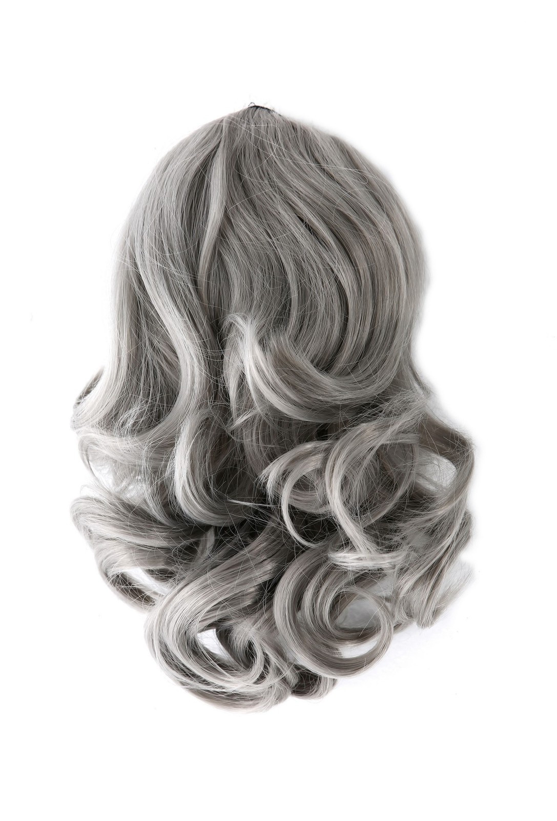 Hairpiece Plait Wavy half Length 35cm Hooked Comb + Elastic Band Grey