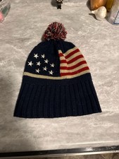 Red White Blue Patriotic Beanie USA American Flag Winter Hat Embroidered Stars