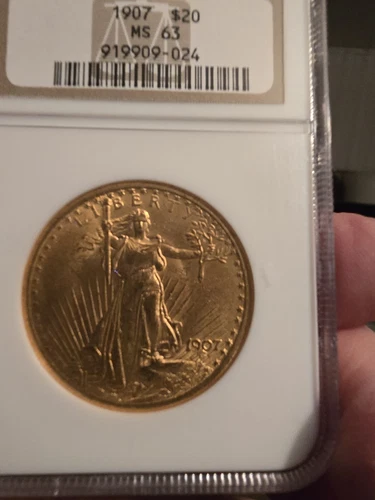1907 No Motto $20 GOLD NGC MS 63 St. Gaudens Double Eagle Twenty Dollar