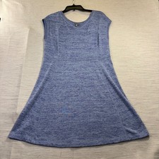 Talbots Blue Space Dye Knit A-Line Dress Cap Sleeve V-Neck Size M VN5056