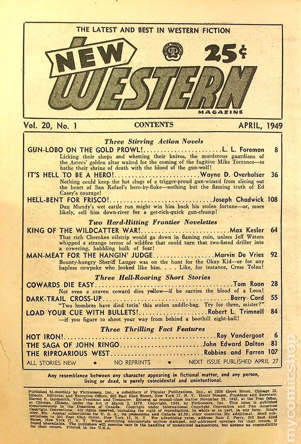 New Western Magazine Pulp 2nd Series Apr 1949 Vol. 20 #1 VG+ 4.5