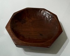 HAND CARVED OCTAGON SHAPE WOODEN SHALLOW BOWL NUTS/SNACKS/TRINKETS HOME DECOR