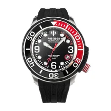 POSEIDON-24 KIENZLE UP-702 45mm Diver Black Red Steel Silicone 15atm Watch