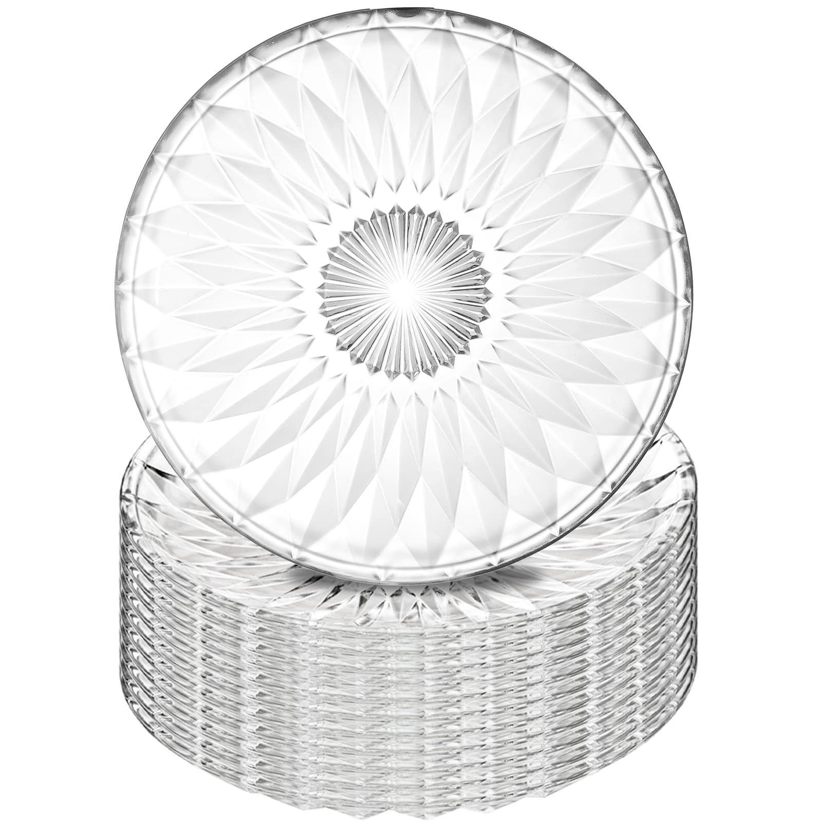 Set of 12 Crystal Glass Salad Plate 8 Inch Round Clear Dessert Plates Restaurant