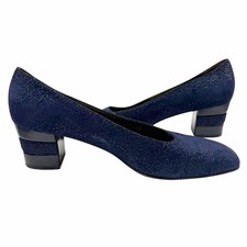 Salvatore Ferragamo Vintage 90s Italy Navy Suede Geometric Pumps Shoes 10 B