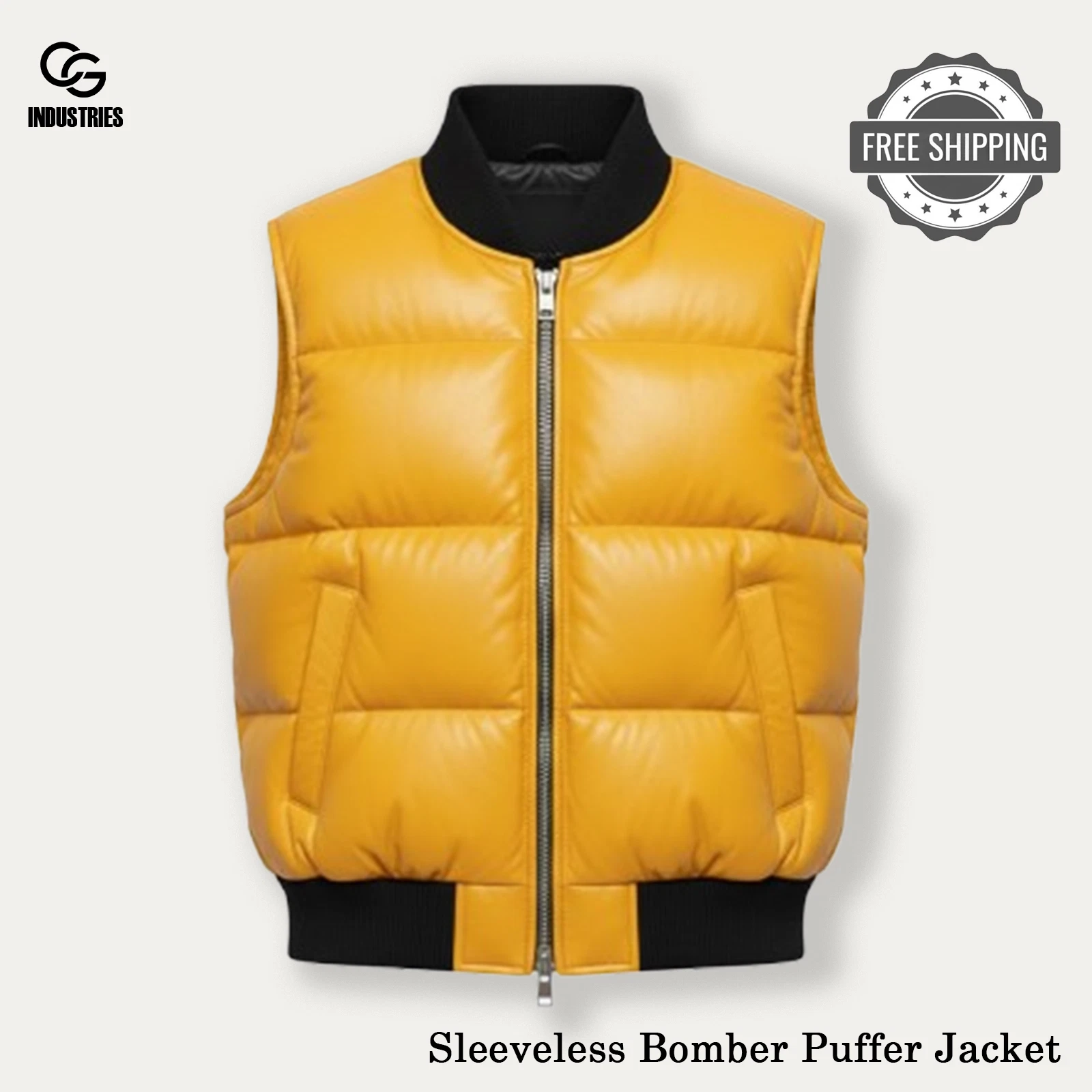 Men’s Genuine Leather Puffer Vest Quilted Sleeveless Bomber Jacket – 4 Colors