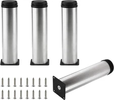 4pcs 8 Inch / 200mm Adjustable Furniture Legs, Silver Metal Legs Stainless St...