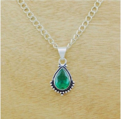Brilliant Green Emerald Gemstone 925 Sterling Silber Handgemachter Anhänger S-36