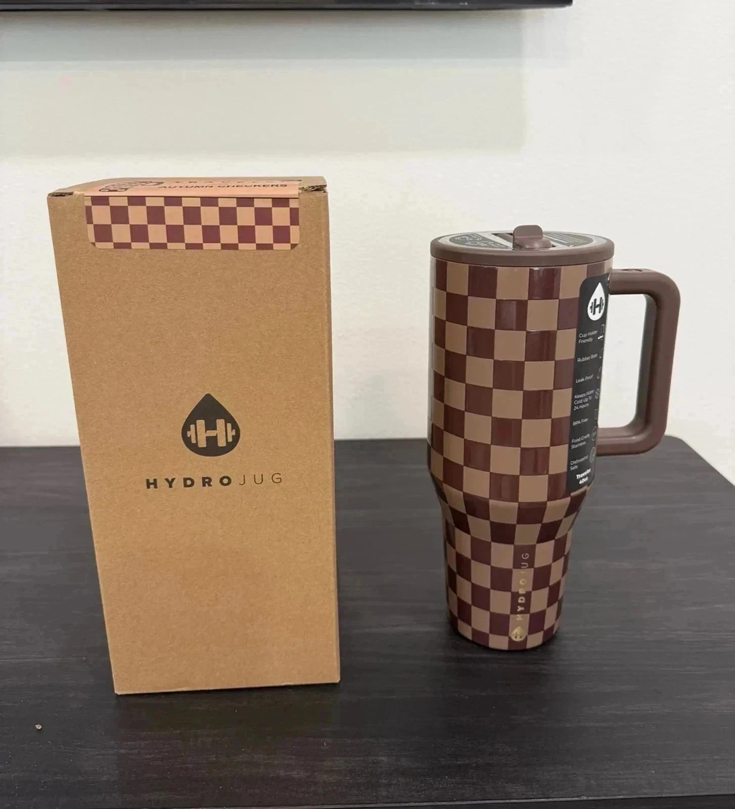 Brown Autumn Checker Hydrojug Traveler 40 oz Stainless Steel