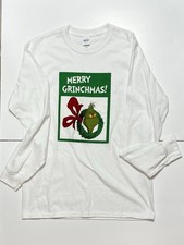 Unisex Medium Grinch Christmas Long Sleeve Shirt In White