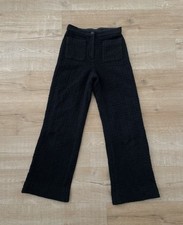 RARE CHANEL Uniform Tweed Pants Cotton Blend Wide Leg Trousers Black Sz 34 Lion