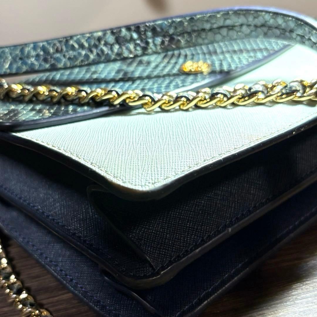 Tory Burch Shoulder Bag Python Pattern Chain Blue… - image 12