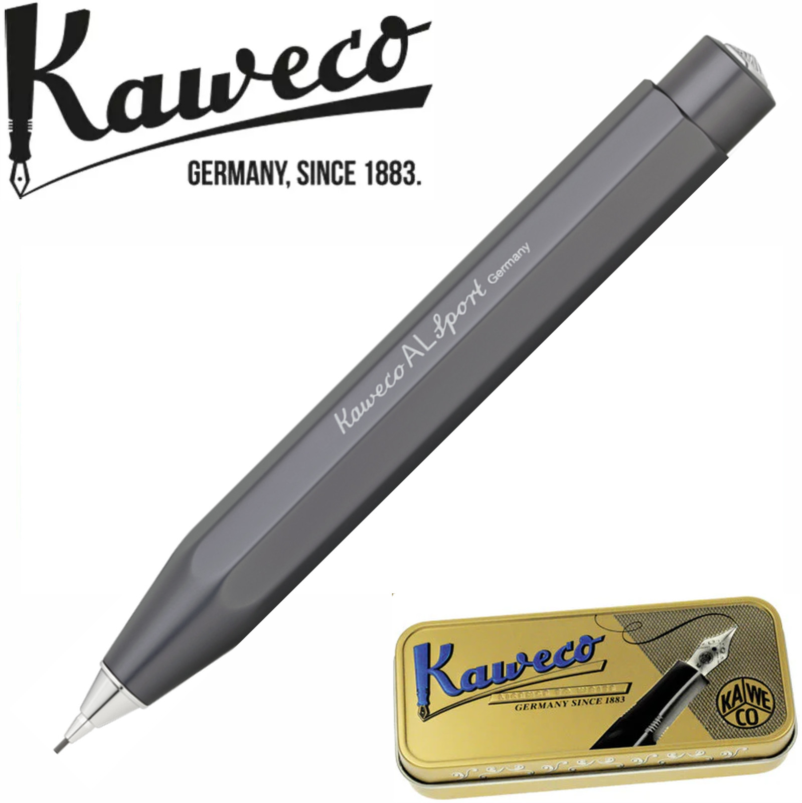 Kaweco AL Sport Mechanical Pencil Anthracite - 0.7mm HB Lead - Gift Tin