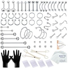 A-minusone 98PCS Piercing Kit 12G 14G 16G 20G Stainless Steel Jewelry Needles