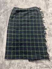Unbranded Plaid Wrap Kilt Skirt Womens 34 Waist Navy Green Fringed Midi Academia