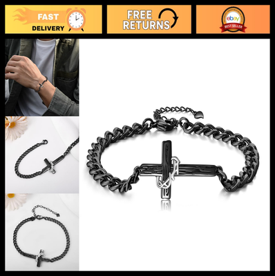 Men's 925 Sterling Silver Cross Bracelet with Crown of Thorns