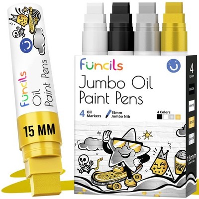Funcils 15mm Jumbo Oil Based Paint Markers - Oil Paint Pens for Metal, Automo...